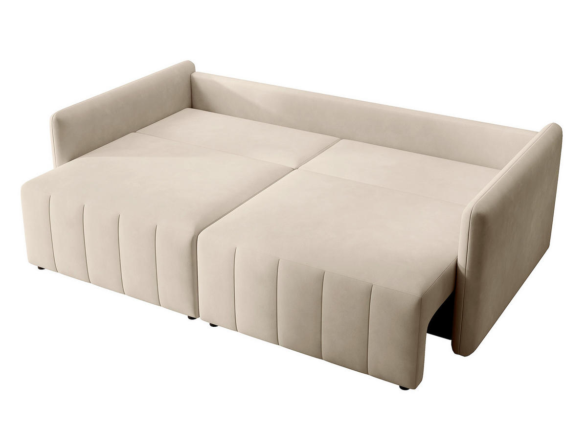 SCHLAFSOFA Pierra Cremeweiß hydrophober Samt - Creme/Schwarz, Kunststoff/Textil (215/100/112cm) - Selsey