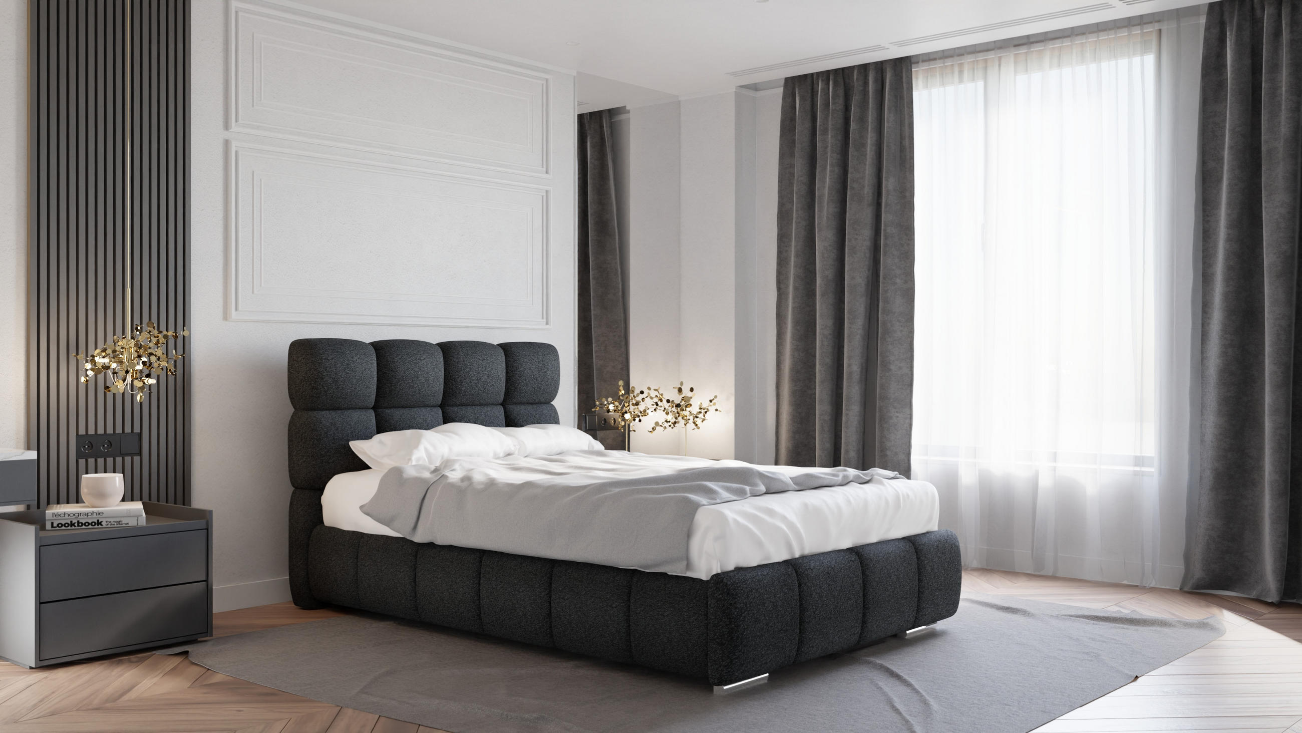 Homesy Polsterbett Schwarz 120x200 cm