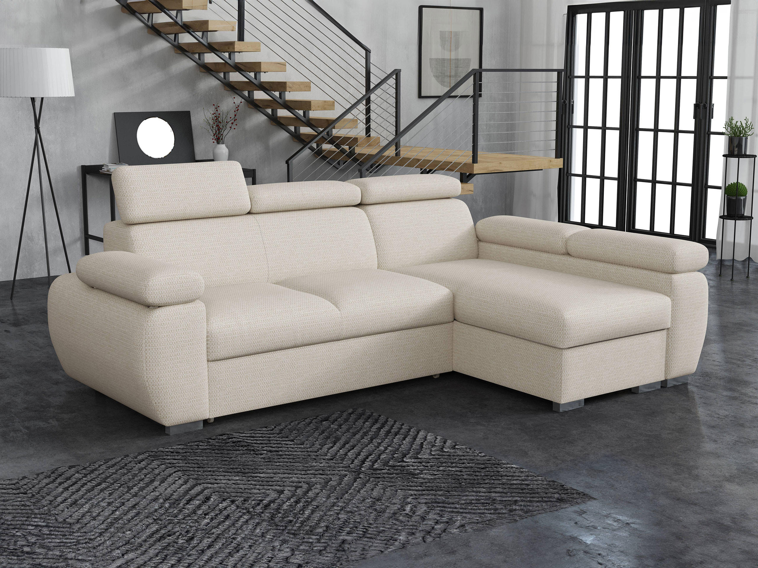 ECKSOFA Boston Mini, Seite: Rechts - 2R+LC - Chromfarben/Creme, Holz/Textil (255/170cm) - MIRJAN24