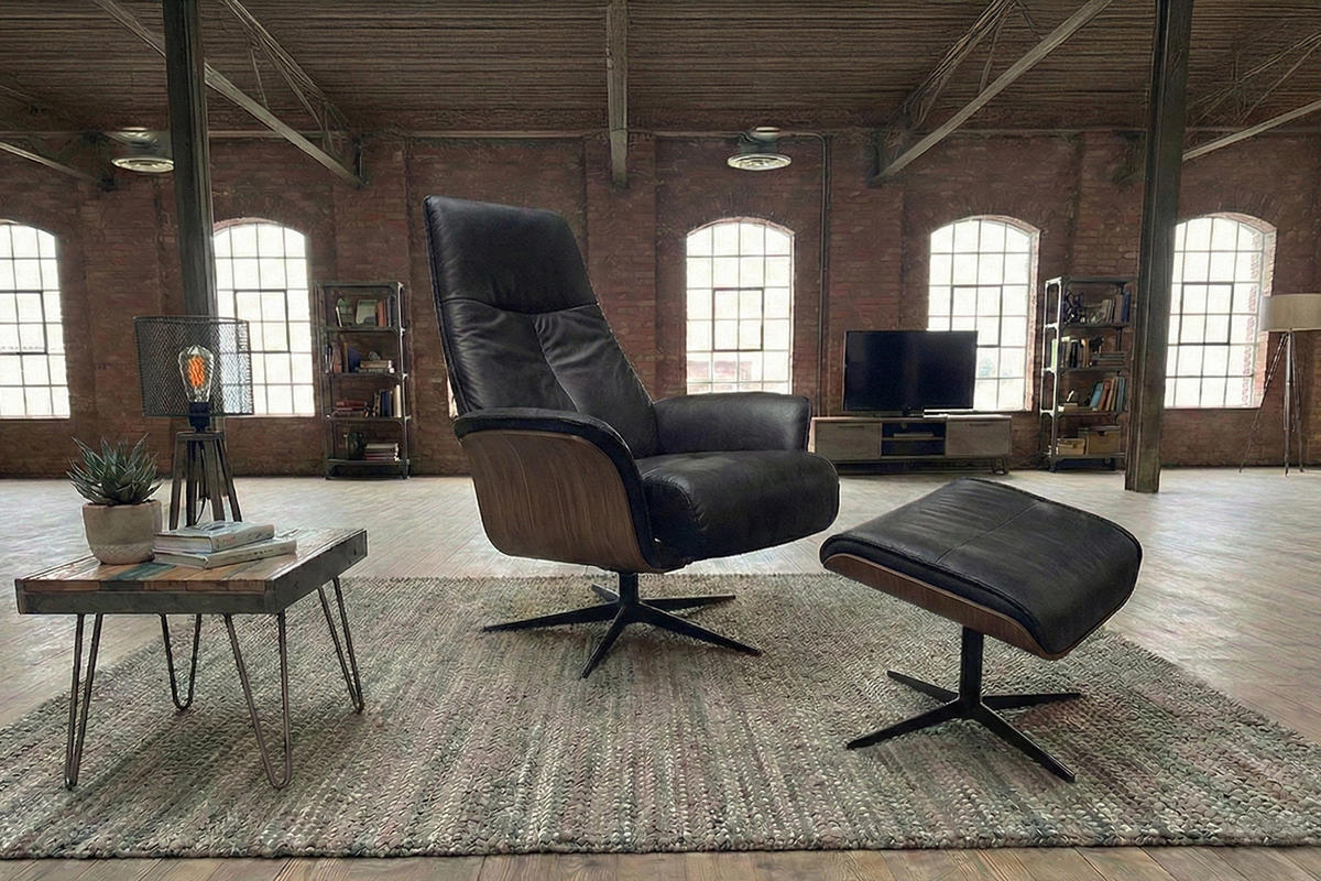 RELAXSESSEL FERREIRA Schwarz Lederfaserstoff Relaxfunktion - Schwarz, Leder/Metall (78/106/84cm) - KAWOLA