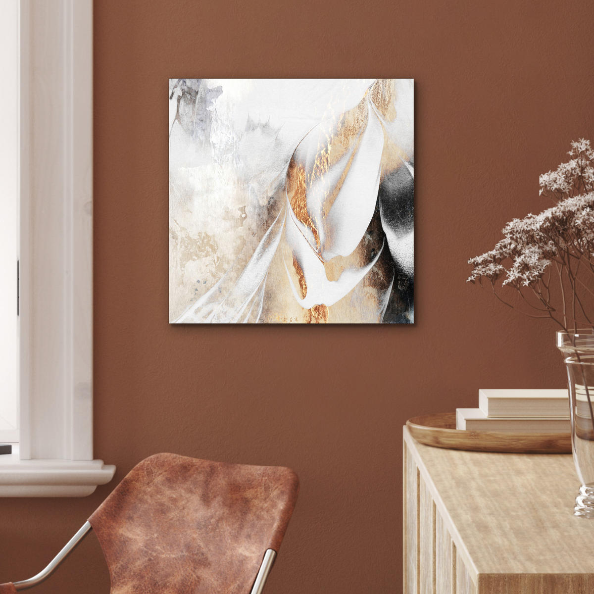 KOVOVÝ OBRAZ Luxusné - abstraktné - zlaté - biele 50x50 cm - zlatá, kov (50/50cm) - MuchoWow