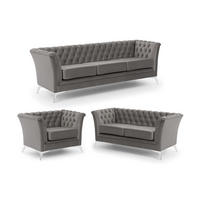 SITZGARNITUR 3+2+1 Chesterfield Whitby Grau Samt mit silbernen Füßen - Silberfarben/Grau, Holz/Textil (237/78/82cm) - S-Style Möbel