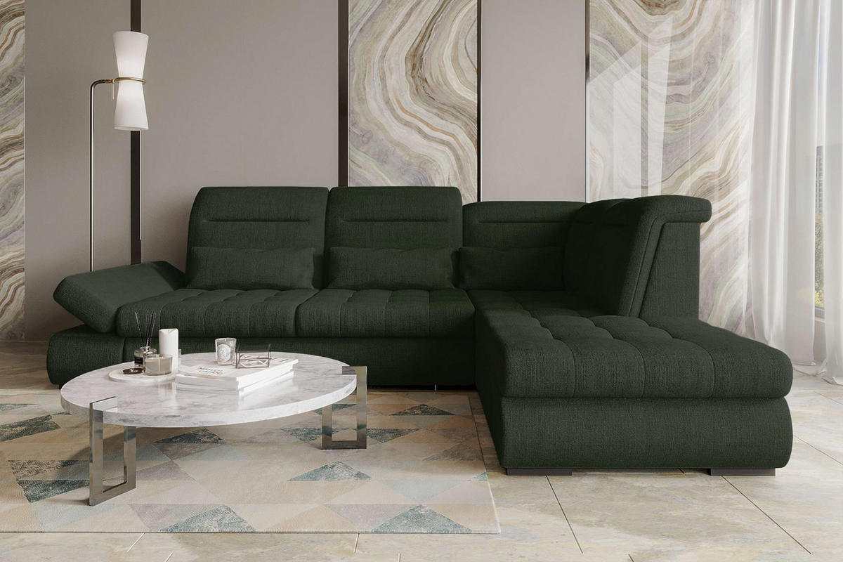 ECKSOFA Toscana Velours inkl. Schlaffunktion - Olivgrün, Textil (279/227cm) - 99rooms