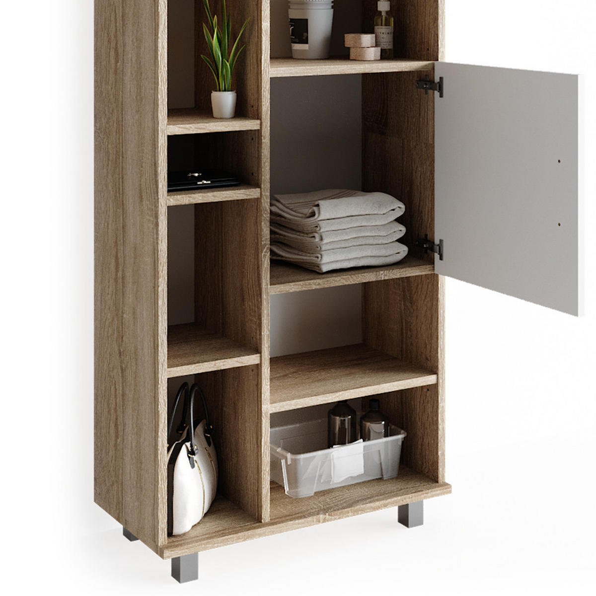 BADMÖBEL-SET Ilias Sonoma 4 Teile - Weiß/Sonoma Eiche, Holzwerkstoff (60/60/33cm) - Vicco