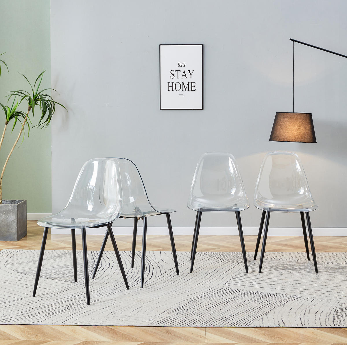 ESSZIMMERSTUHL 4er-Set 83 cm Kunststoff Transparent mit Metallbeinen Schwarz - Schwarz, Metall (45.7/83/44cm) - Meubliv