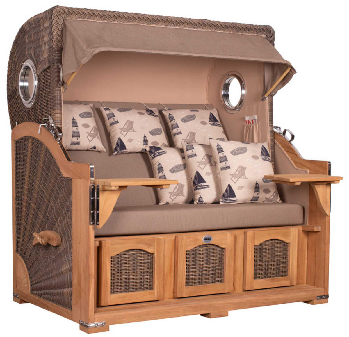 STRANDKORB XXL Düne Grande Teak PE Grey - Braun, Metall (170/170/95cm) - Mr. Deko