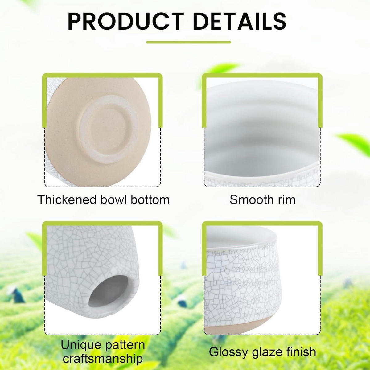 MATCHA Set 4-teiliges Set mit Besen, Löffel und Schale - Weiß, Keramik (14/12/18.5cm)