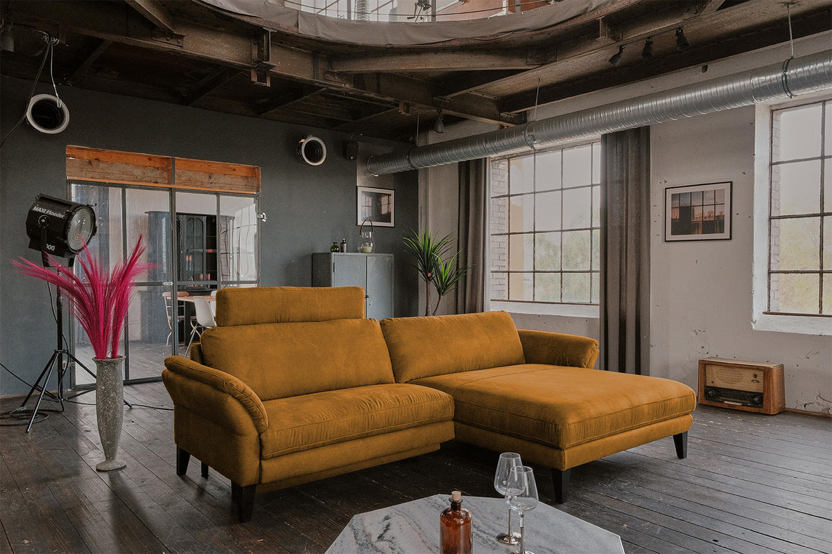 ECKSOFA MALTA Rotbraun Webstoff - Rotbraun/Cognac, Buchenholz/Textil (302/175cm) - KAWOLA