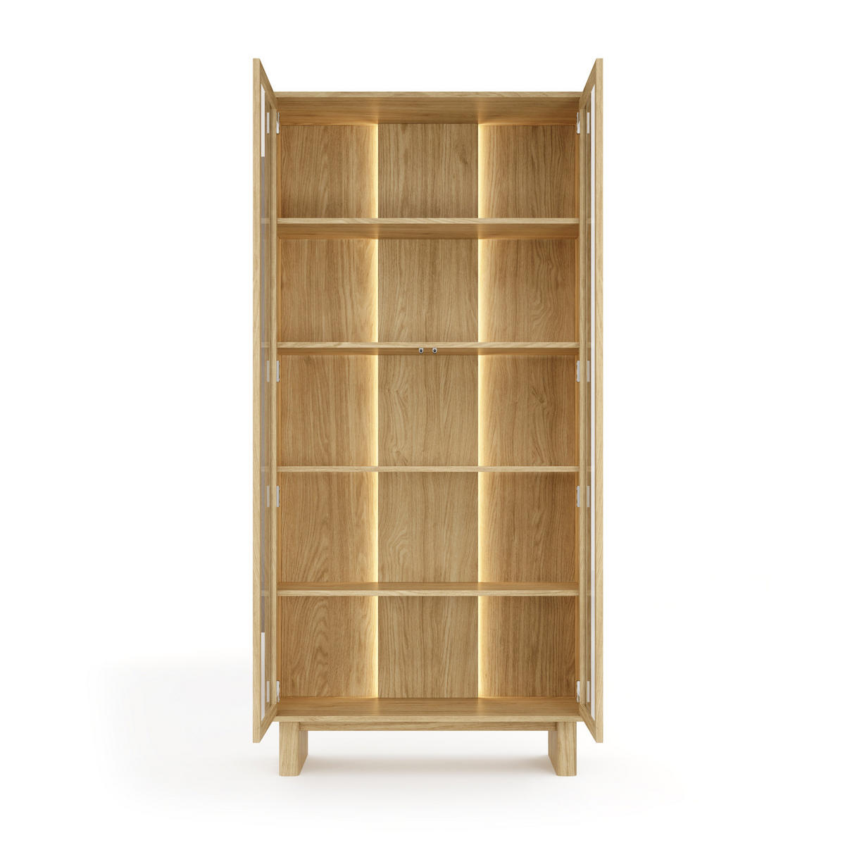 VITRINE VIRONE (Geölte Eiche, LED-Beleuchtung, Glasfronten, Push-to-Open, hohe Füße) - Eichefarben, Holz/Holzwerkstoff (93/195/38cm) - Ravio