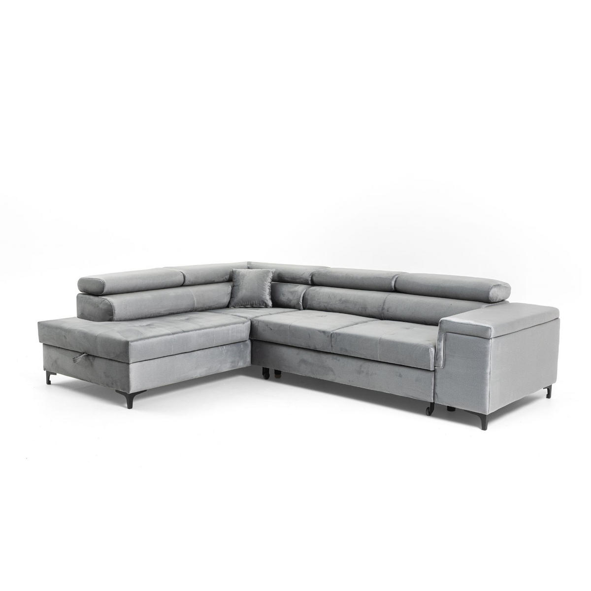 ECKSOFA WILLIAM L Links mit Schlaffunktion 127x195 Velours Hellgrau - Silberfarben/Hellgrau, Holz/Textil (275/203cm) - Muffo