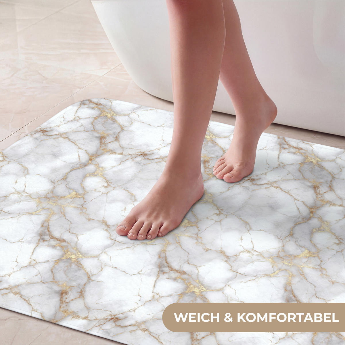 KÚPEĽŇOVÁ PREDLOŽKA Biela - zlatá - mramorová - sivá 60x90 cm - biela, textil/plast (60/90cm) - OnlyWow