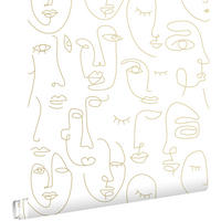 TAPETE Line Art Gesichter 53 cm x 10.05 m - Goldfarben, Papier (53/1000cm) - ESTAhome