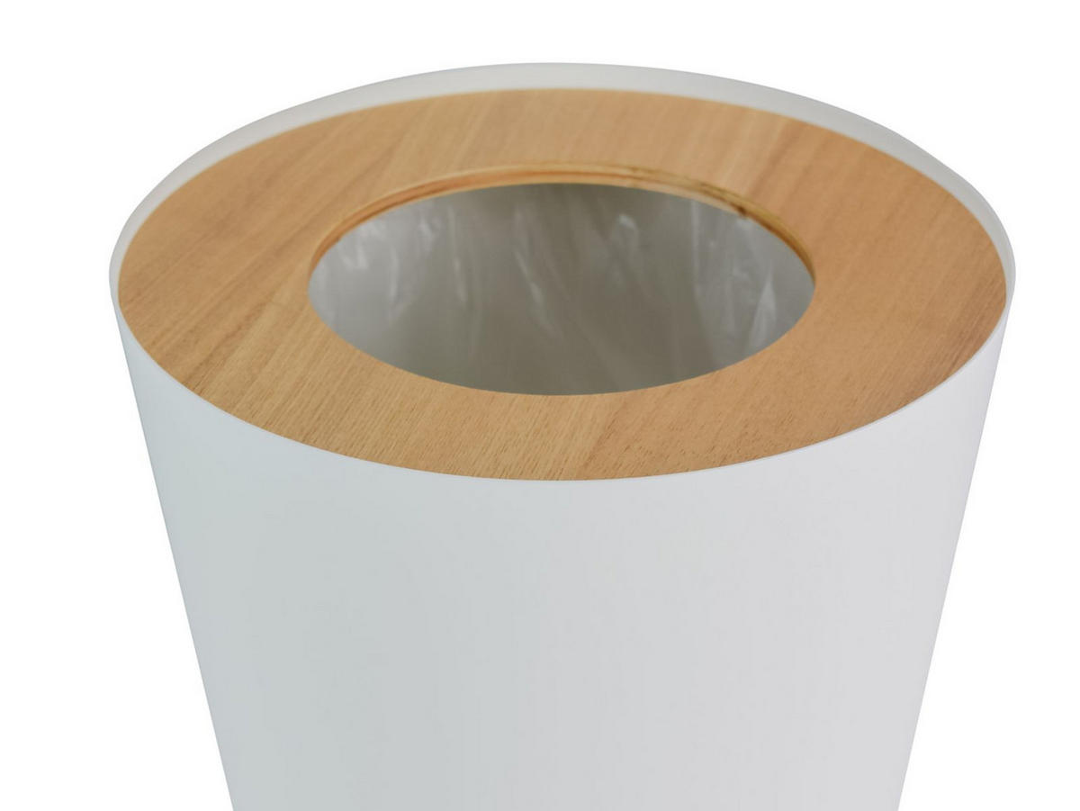 PAPIERKORB Rin weiß 23/28/23 cm rund mit Holzabdeckung - Weiß, Metall (23/28/23cm) - Yamazaki