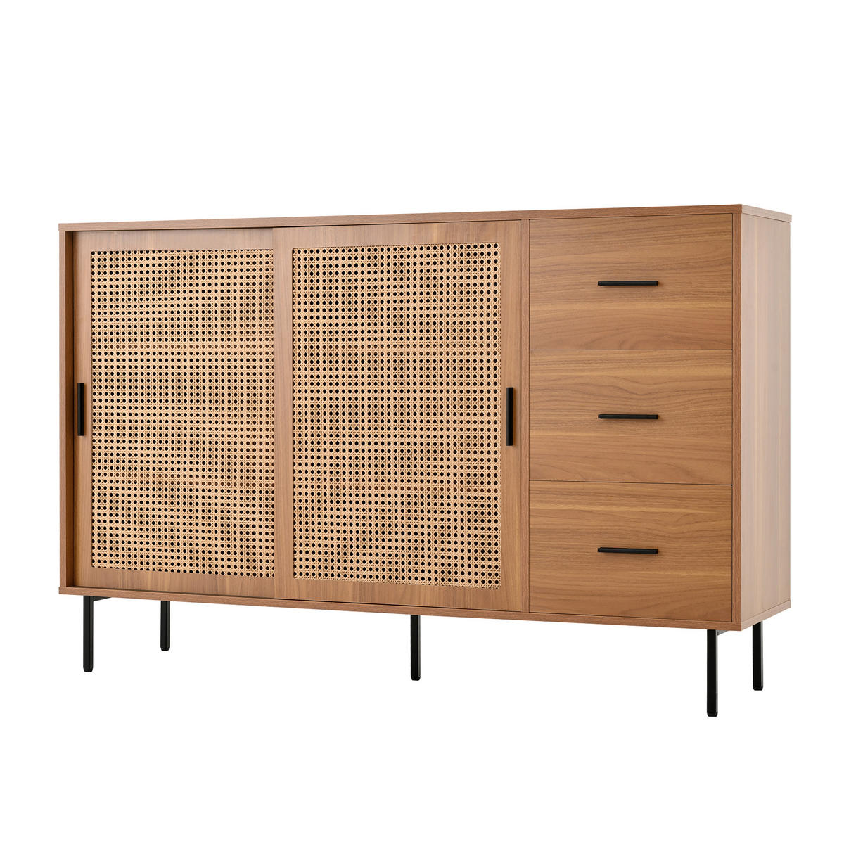 SIDEBOARD Natural 140/37/91 cm mit 2 Schiebetüren und 3 Schubladen - Naturfarben, Holzwerkstoff (140/91/37cm) - PANGIVO
