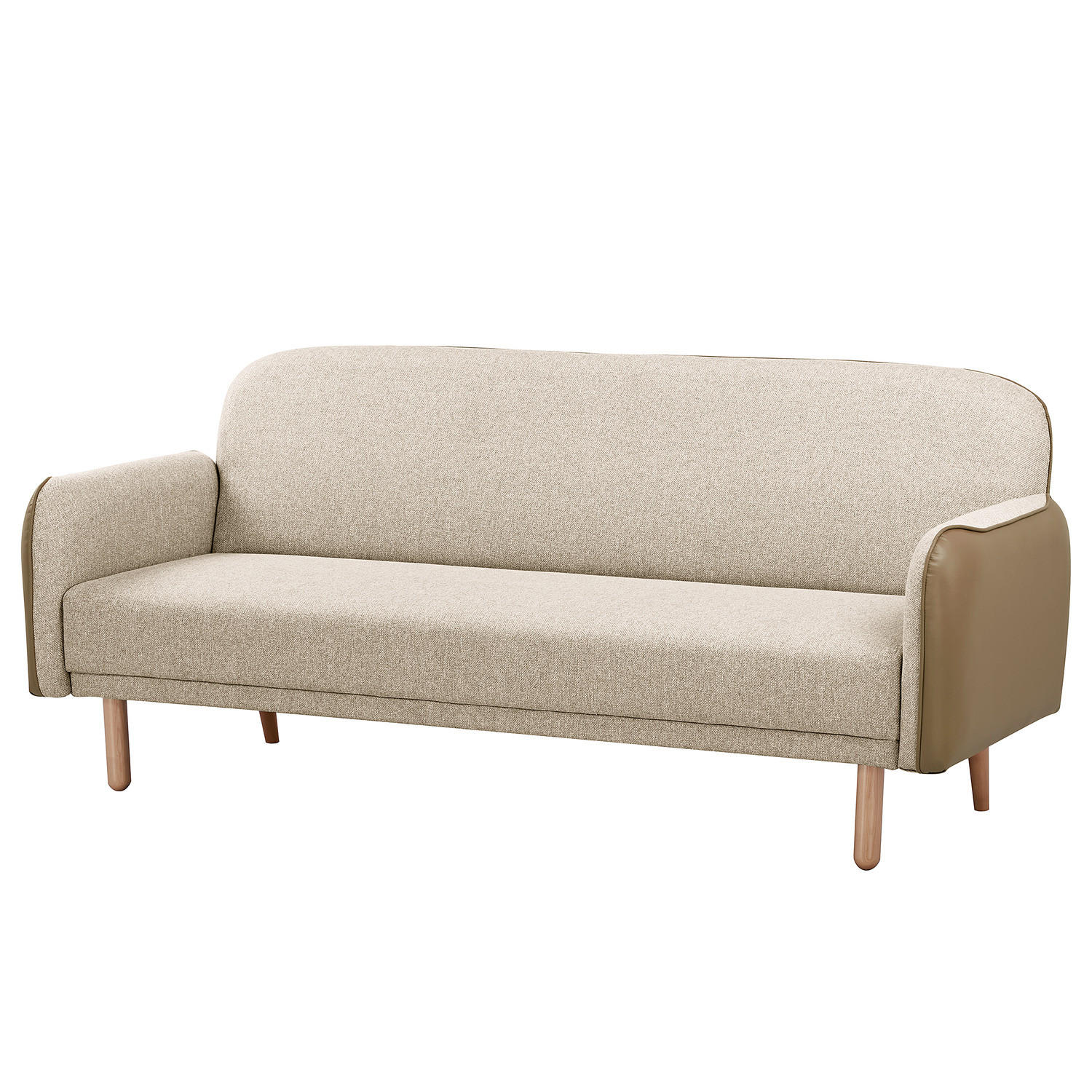 SCHLAFSOFA - Beige - Massivholz - Textil - 198 x 89 x 83 cm - Eichefarben/Beige, Holz/Birkenholz (198/89/83cm) - home24