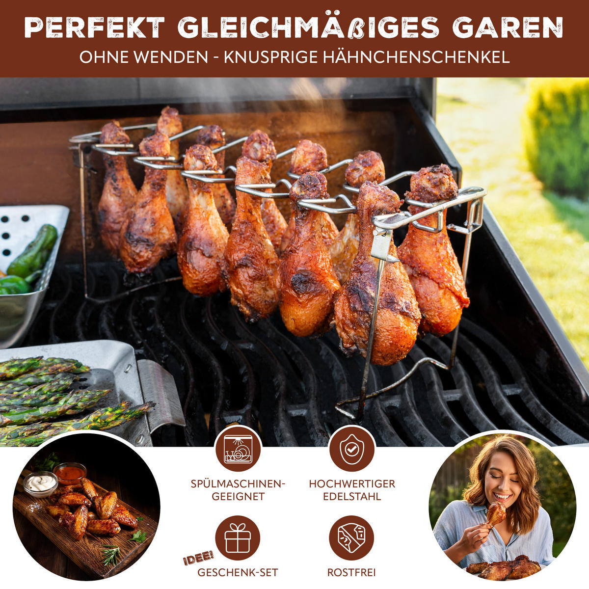 HÄHNCHENSCHENKEL-HALTER 4er Set, silber - Edelstahlfarben, Metall (44.5/4/16cm) - bremermann