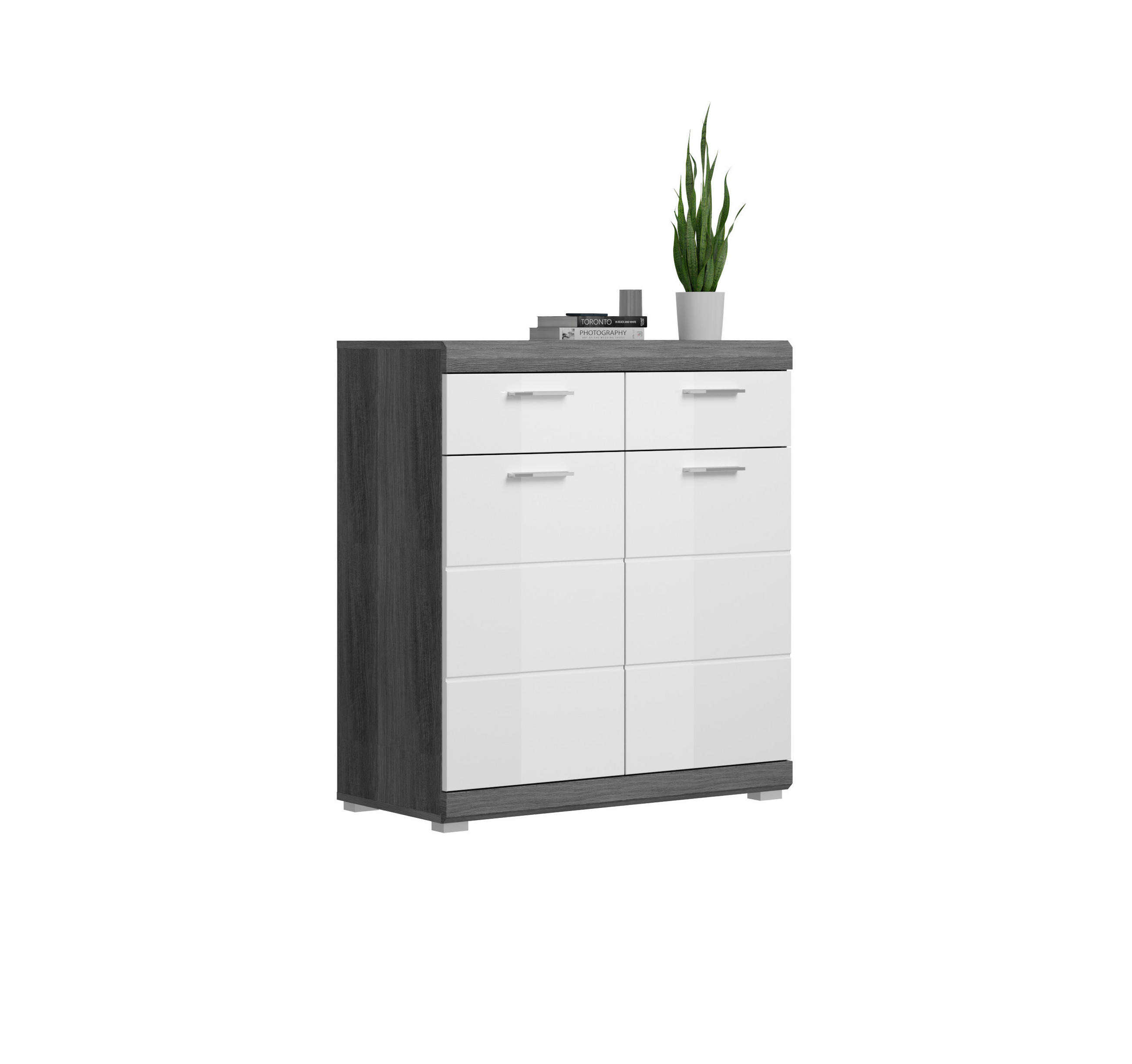 SCHUHSCHRANK Scout Garderobe in Rauchsilber Nb. und weiß hochglanz B/H/T: 90x96x37 cm - Silberfarben, Holz (90/96/37cm)