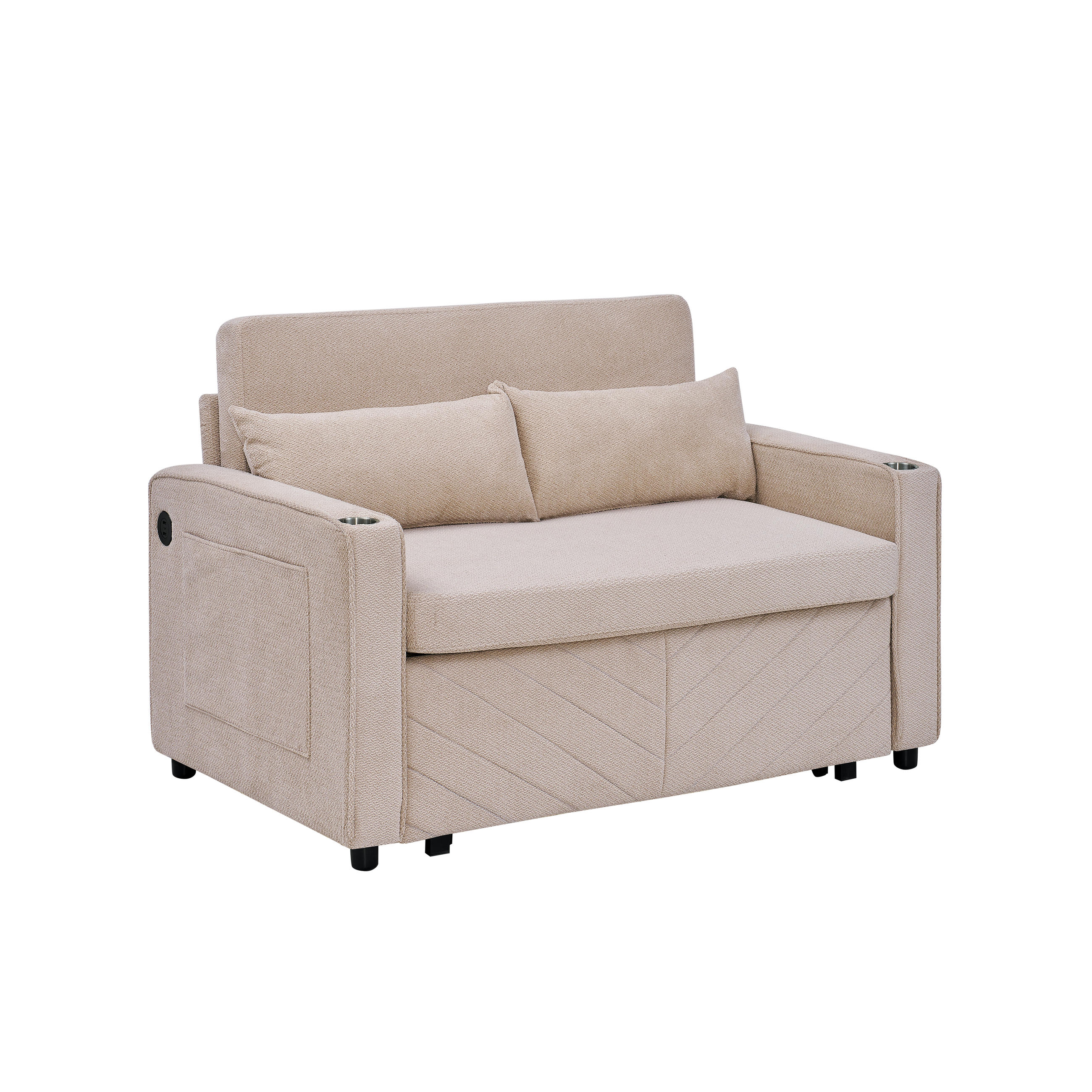 SCHLAFSOFA DE-35037 3-in-1 mit USB und Slide-Funktion Beige - Beige, Holz (134/73/195cm) - ComfortXL