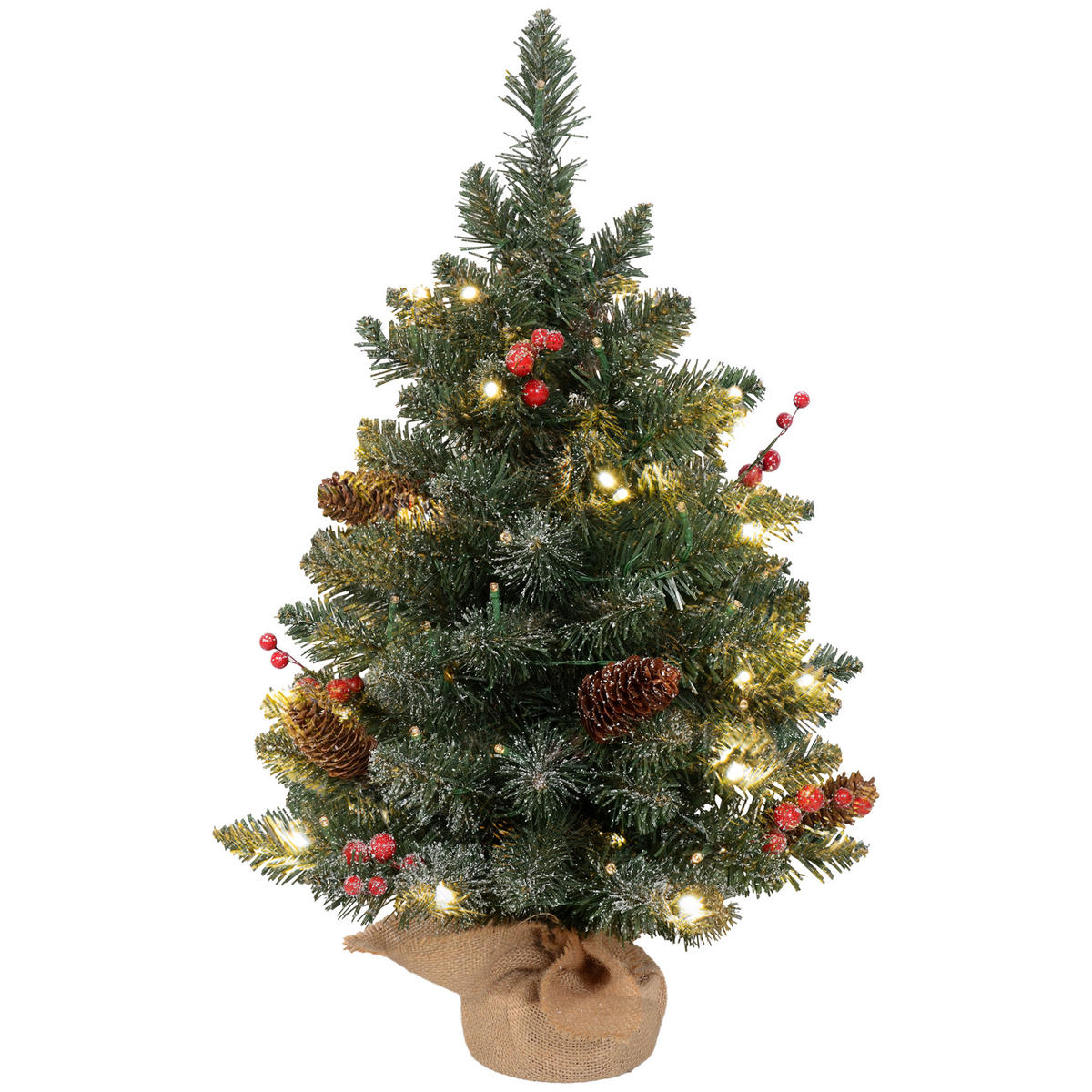 WEIHNACHTSBAUM DE-41571 60 cm LED, Tannenzapfen Grün/Weiß - Weiß/Grün, Kunststoff (60cm) - ComfortXL