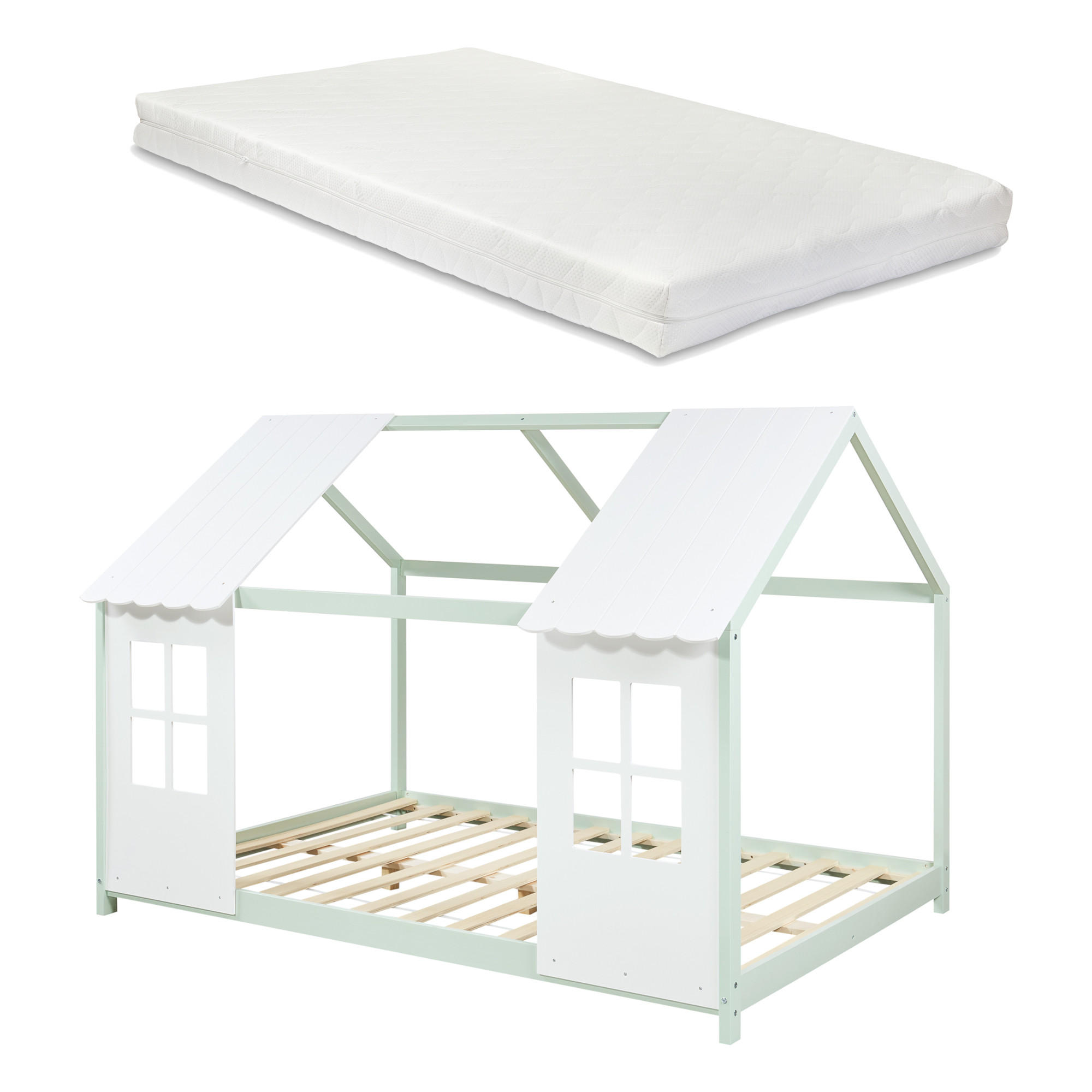 [en.casa] Hausbett Mintgrün, Weiß 140x200 cm