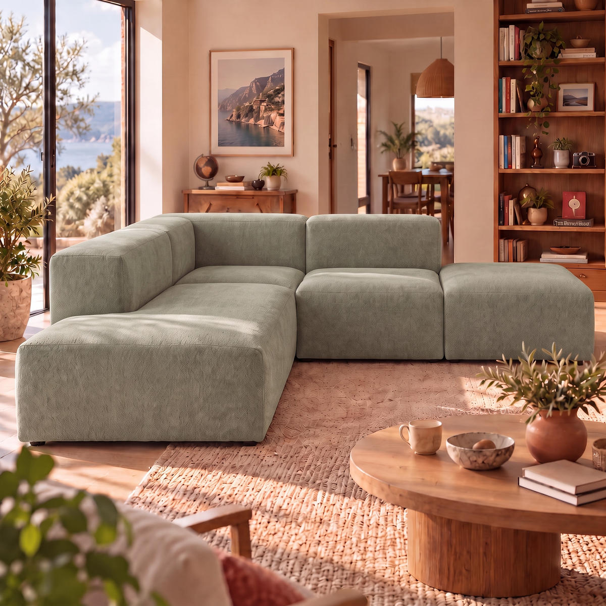 4-SITZER modulares Ecksofa HEAVEN SET 3 Links, Breite 270 cm Webstoff Grün - Schwarz/Grün, Holz/Kunststoff (245/270cm) - Muffo