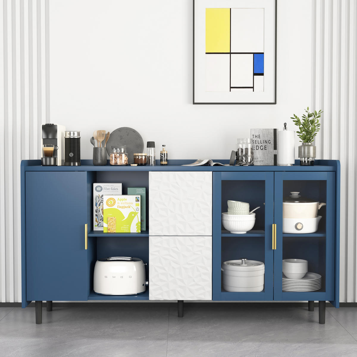 SIDEBOARD Blau 150/40/80 cm - Blau, Holzwerkstoff (150/80/40cm) - PANGIVO