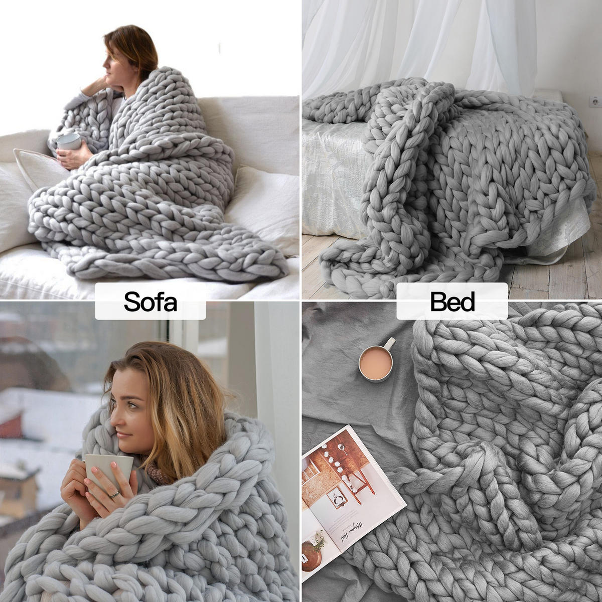 DECKE Gestrick aus Polyester in Grau Rechteckig Warm & Dekorativ Vielseitige Nutzung 80 x 100 cm - Grau, Textil (80/100cm) - Livingandhome