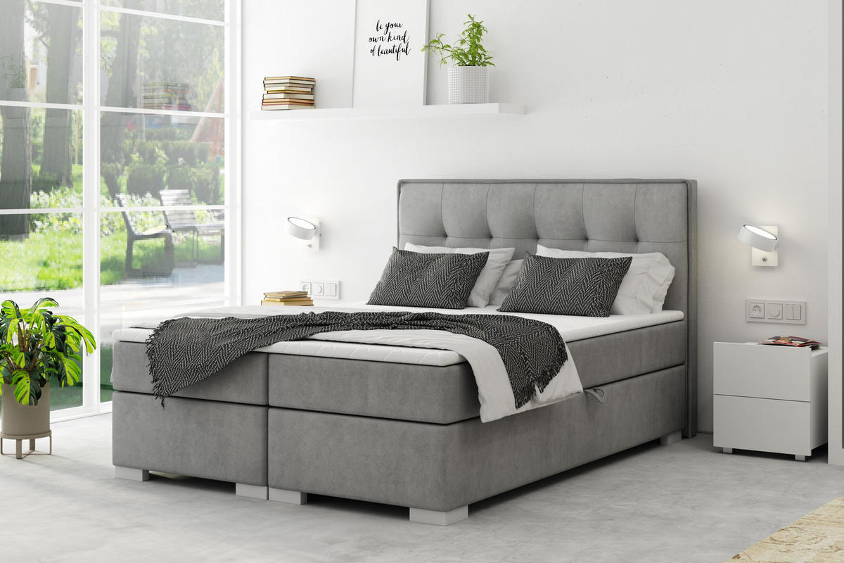 BOXBETT PALERMO 120 x 200 Grau - Grau, Textil/Metall (120/200cm) - VLR BEDS