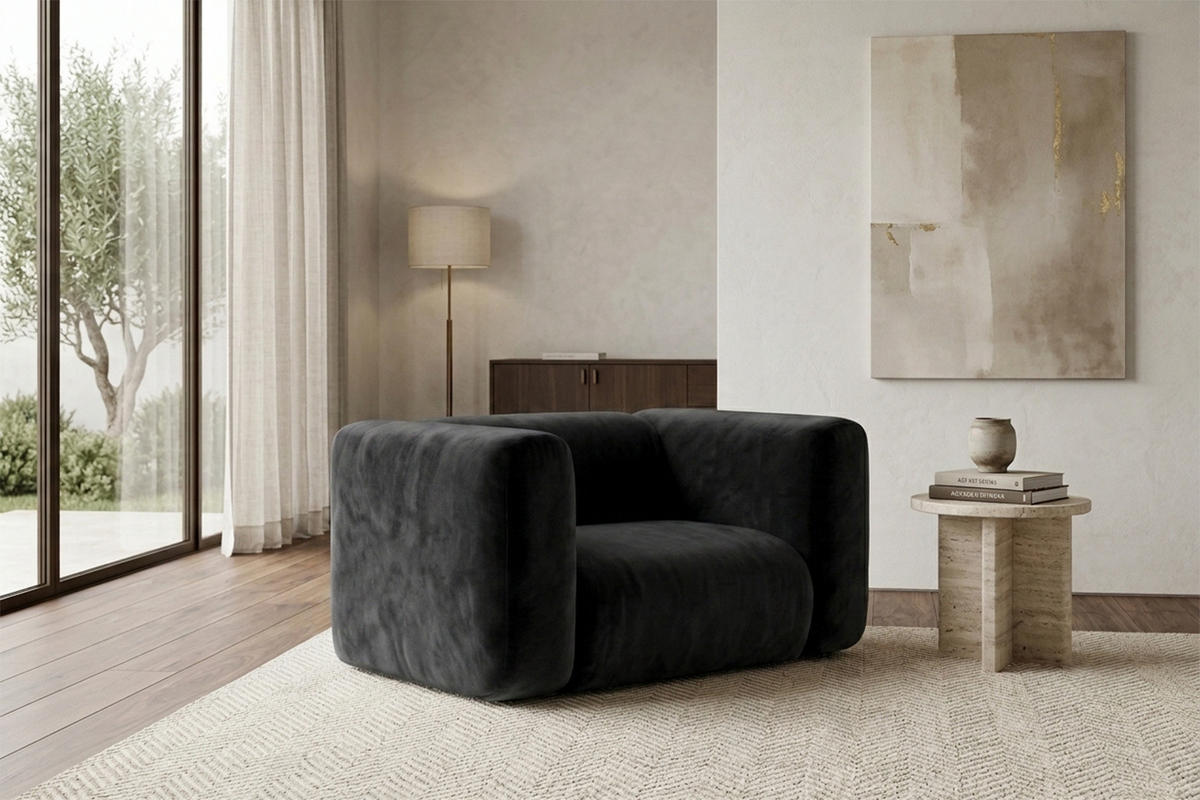 WOHNZIMMERSESSEL Aus Velvet-Stoff Bluvel, Schwarz, GRETA - Schwarz, Holz (137/70/89cm) - Kaiser Möbel