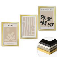 WANDBILDER 3er Set - 20x30 cm Goldrahmen - Stilvolle Pflanzenmuster in Beige und Schwarz - Goldfarben, Kunststoff (20/30cm) - ArtPrintCave