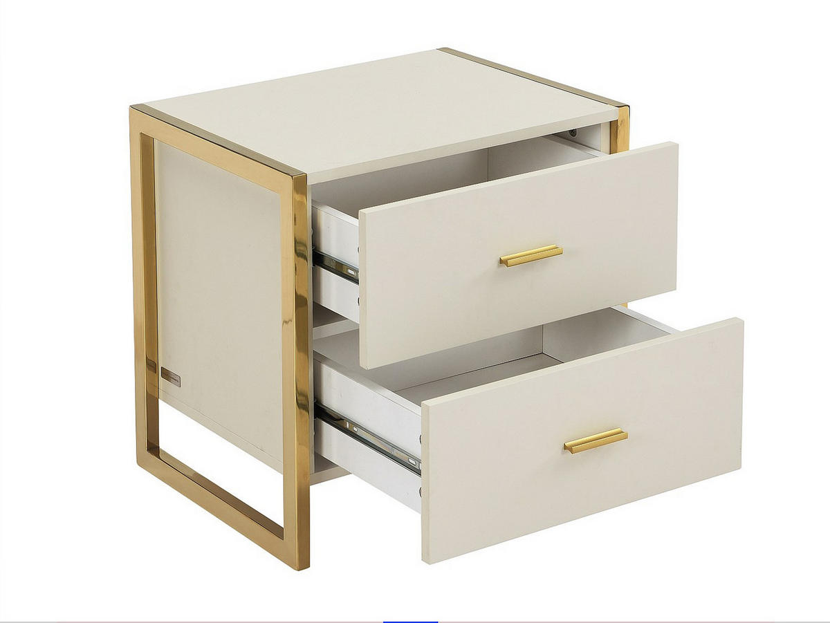NACHTTISCH mit 2 Schubladen - MDF - Beige & Goldfarben - OMBRELIA - Beige, Holz (40/50/50cm) - Pascal Morabito