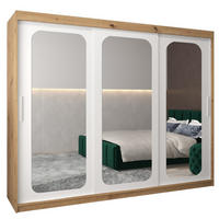 SCHWEBETÜRENSCHRANK 200/250/62 3-türig - Silberfarben/Weiß, Holz/Kunststoff (250/200/62cm) - Abiks Möbel