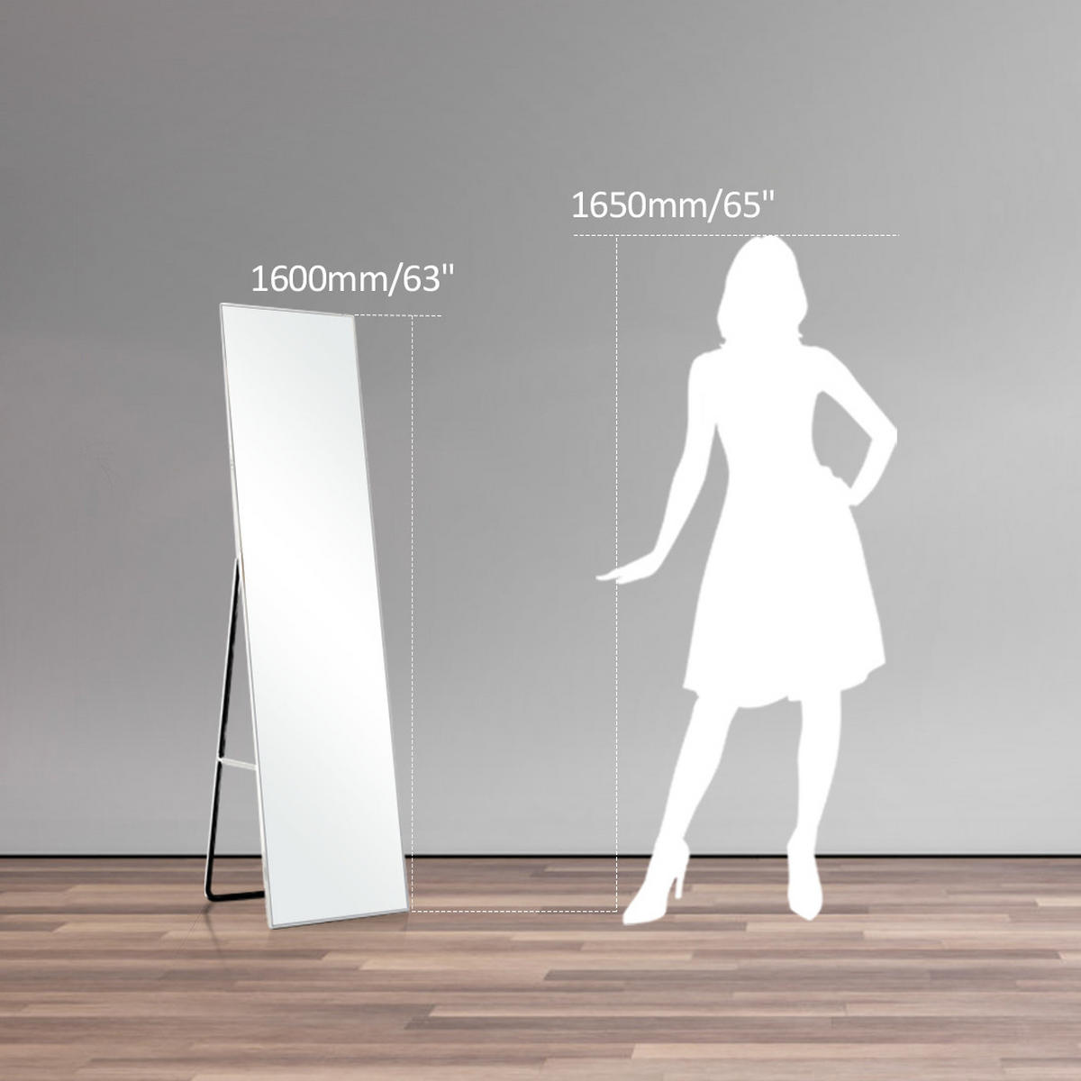 STANDSPIEGEL Wandmontage oder Freistehend Chromer Metallrahmen 160/40/2 cm - Silberfarben, Glas/Metall (40/160/160cm) - EMKE