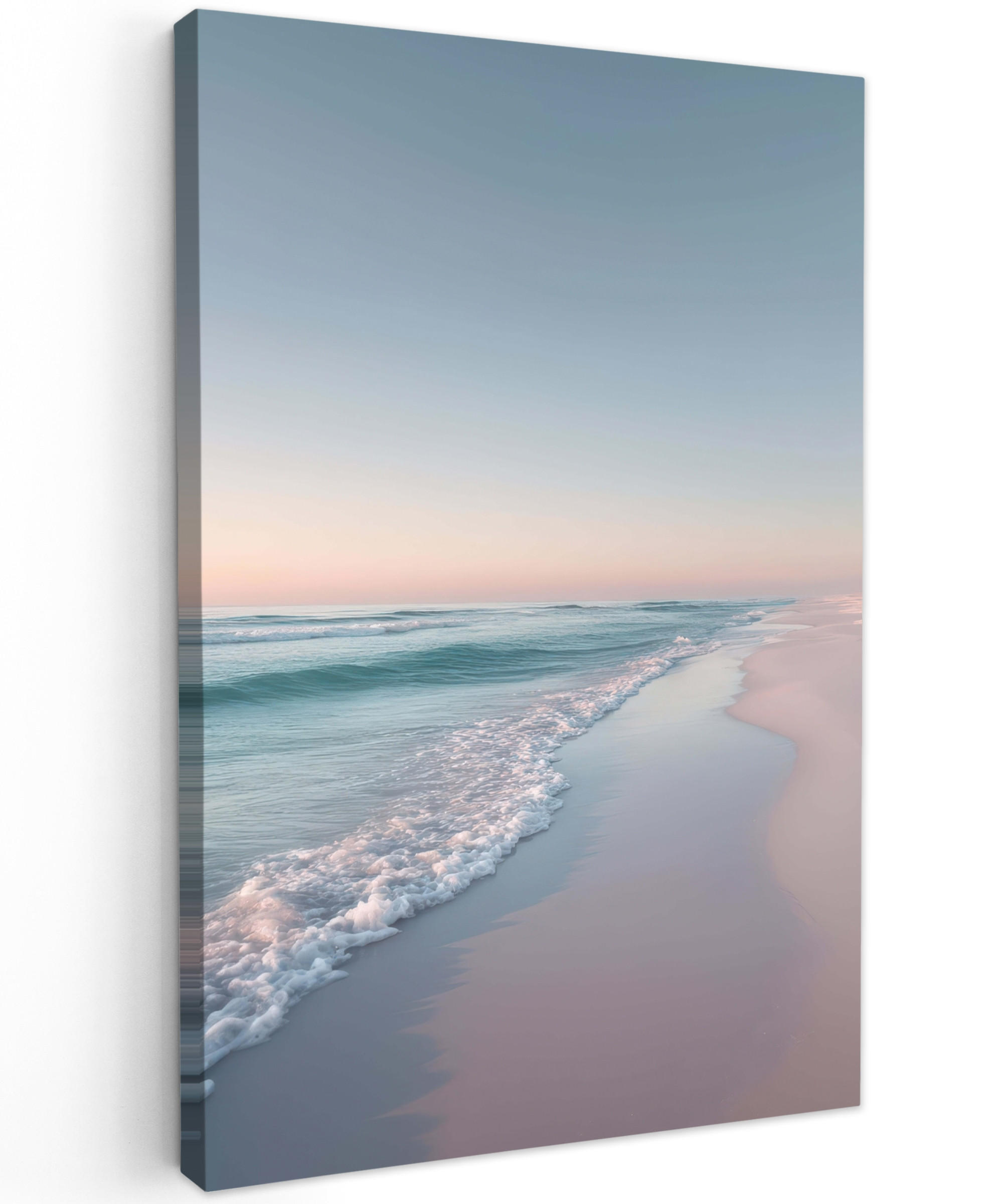 LEINWANDBILD Küstenlinie - Pastell - Wasser Wanddeko Schlafzimmer 60x90 cm - Pastellblau, Textil (60/90cm) - MuchoWow