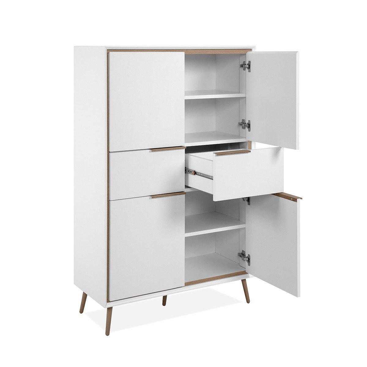 HIGHBOARD mit 4 Türen und 2 Schubladen - Arona - 90/38/140 cm - Weiß, Holzwerkstoff (38/140/90cm) - Calicosy