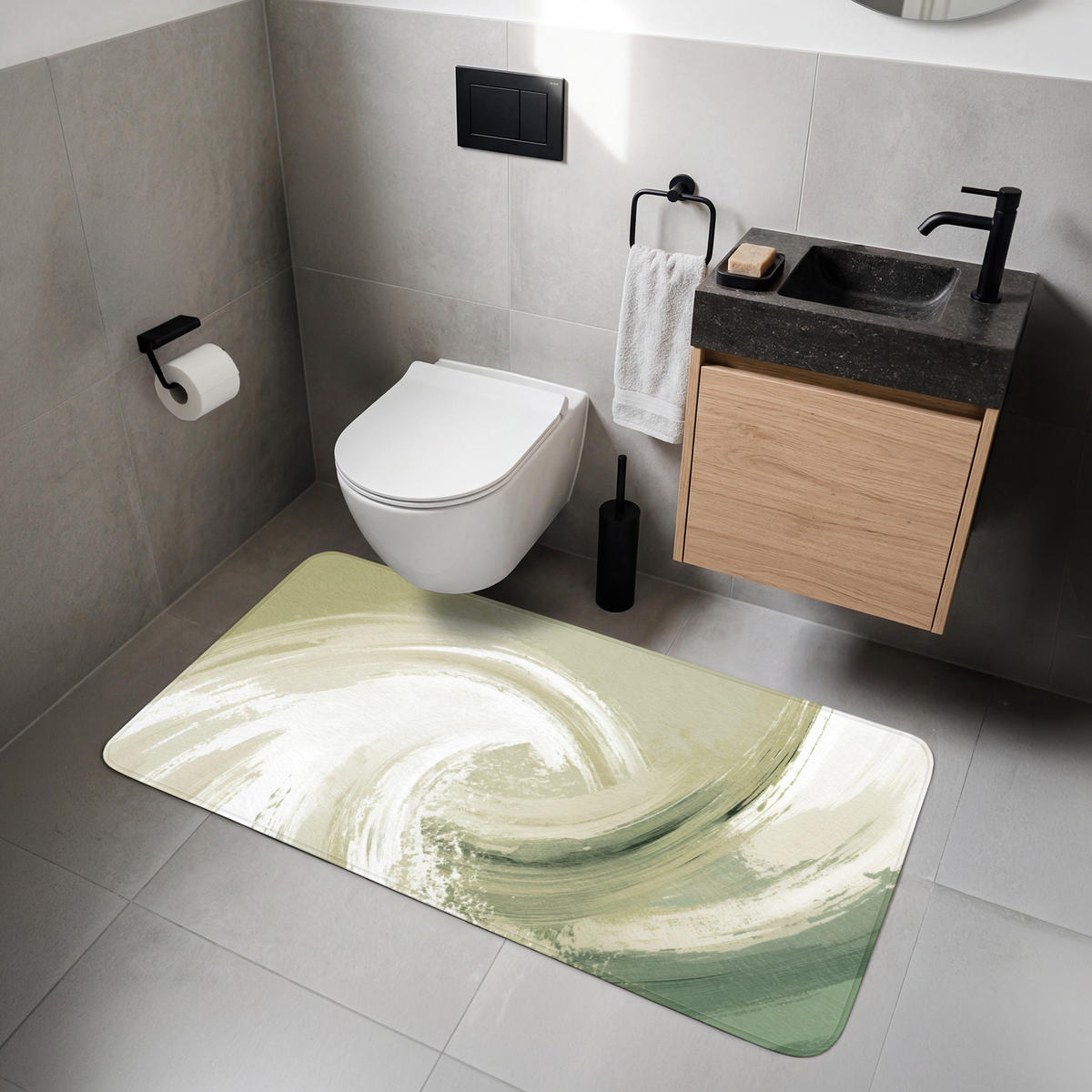 WC PŘEDLOŽKA Abstraktní - Tahy štětcem - Vlny - Zelená 120x60 cm - mátově zelená, textil/plast (120/1cm) - OnlyWow