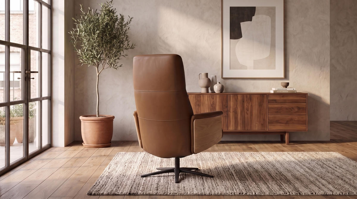 RELAXSESSEL VANITAS Braun Leder Relaxfunktion - Schwarz/Braun, Leder/Metall (75/108/86cm) - KAWOLA
