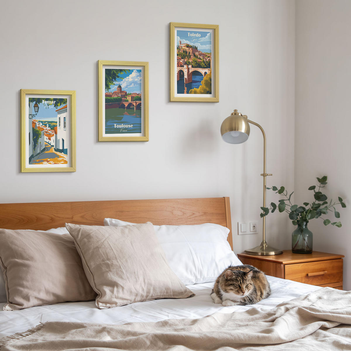 WANDBILDER 3er Set - 20x30 cm Goldrahmen - Retro-Stadtgrafiken - Goldfarben, Kunststoff (20/30cm) - ArtPrintCave