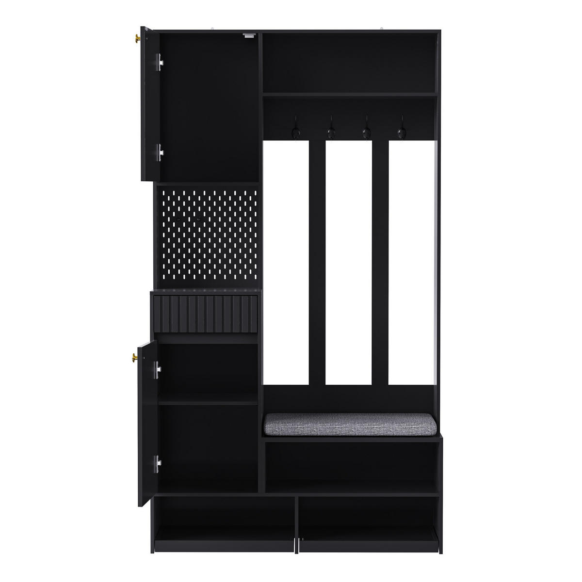 GARDEROBE 100/180/35 cm Schwarz aus MDF mit Sitzbank - Schwarz, Holzwerkstoff (35/180/100cm) - OKMYHOME