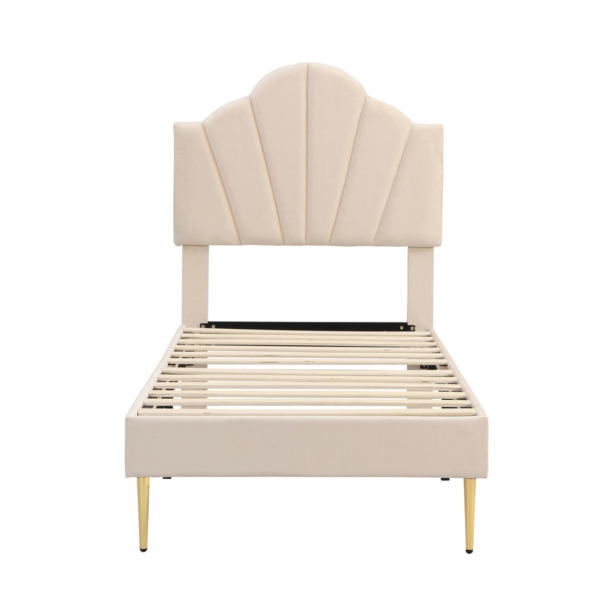 POLSTERBETT 90/200 cm Beige aus Samt mit Stauraumbank - Beige, Holzwerkstoff (90/200cm) - OKWISH