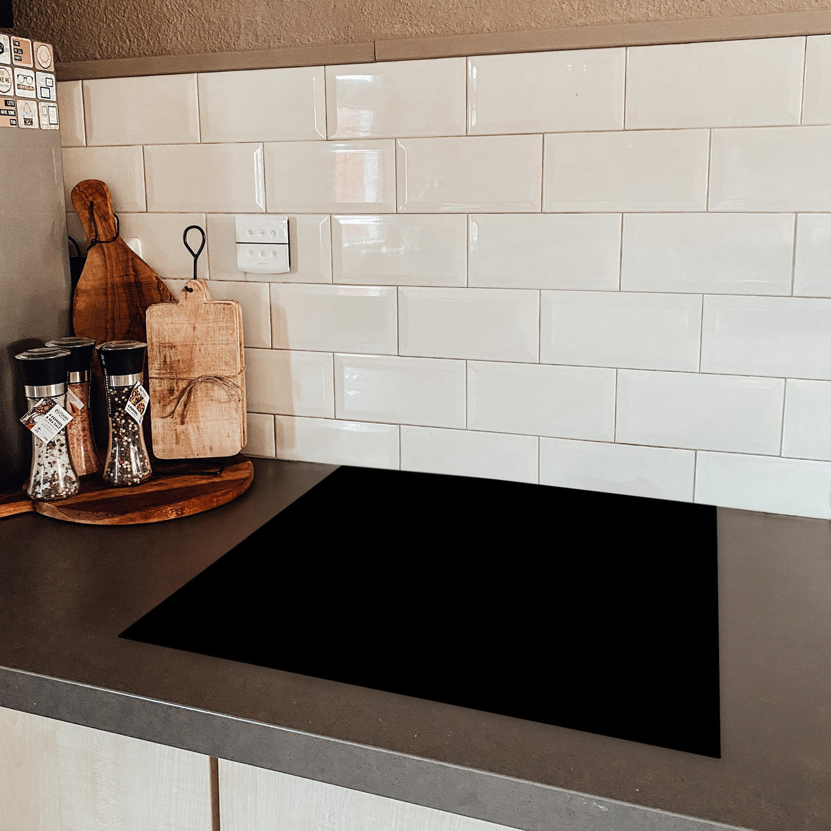 HERDABDECKPLATTE Schwarz - Einfarbig 60x52 cm - Schwarz, Kunststoff (60/0.2/52cm) - MuchoWow