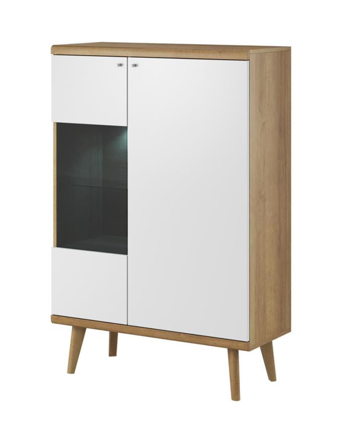 VITRINE Primo Weiß, Eiche Riviera, Zweitürige Glasvitrine - Eichefarben/Weiß, Holzwerkstoff (90/134/40cm) - Bettso