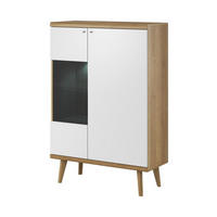 VITRINE Primo Weiß, Eiche Riviera, Zweitürige Glasvitrine - Eichefarben/Weiß, Holzwerkstoff (90/134/40cm) - Bettso