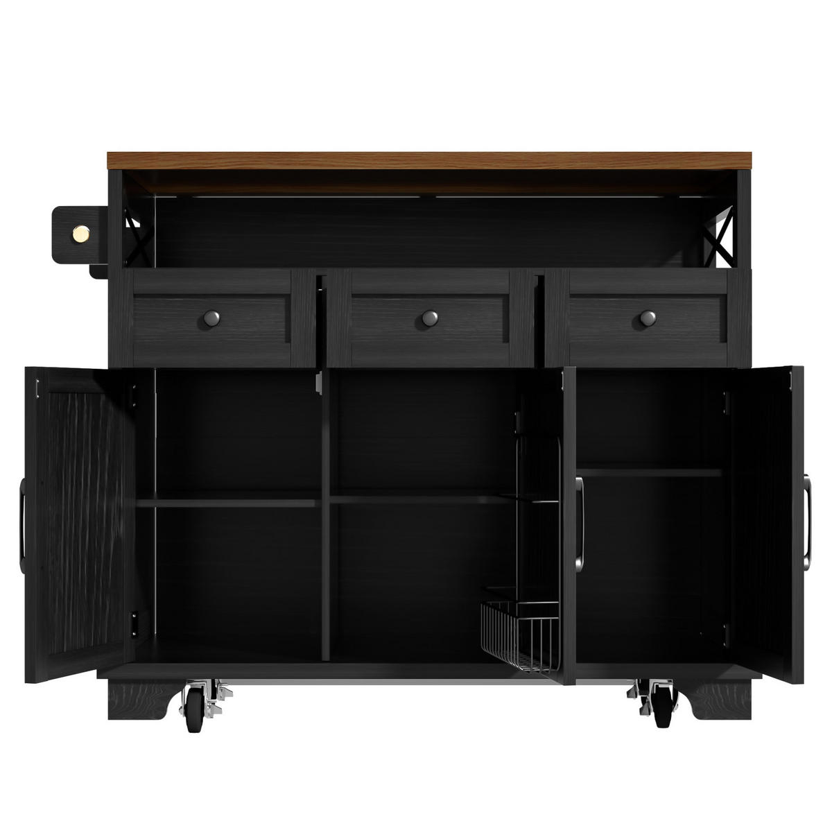 KÜCHENINSEL 118/43-80/98 cm Schwarz aus MDF und Metall mit klappbarer Tischplatte - Schwarz, Holzwerkstoff (43/98/118cm) - OKMYHOME