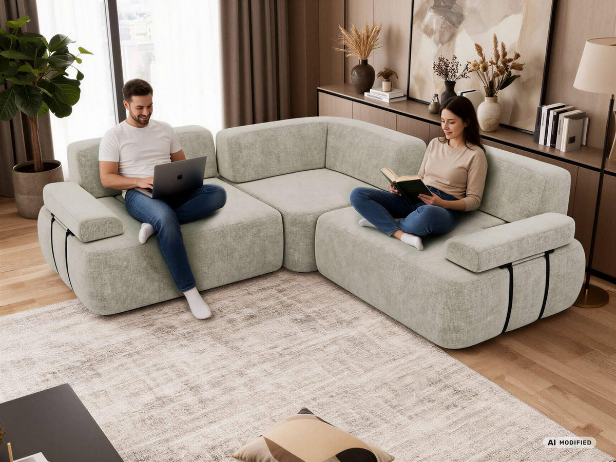 ECKSOFA MIREO L - Dunkelgrau Schenille grob gewebt - Dunkelgrau/Schwarz, Kunststoff/Textil (257/257cm) - MKS