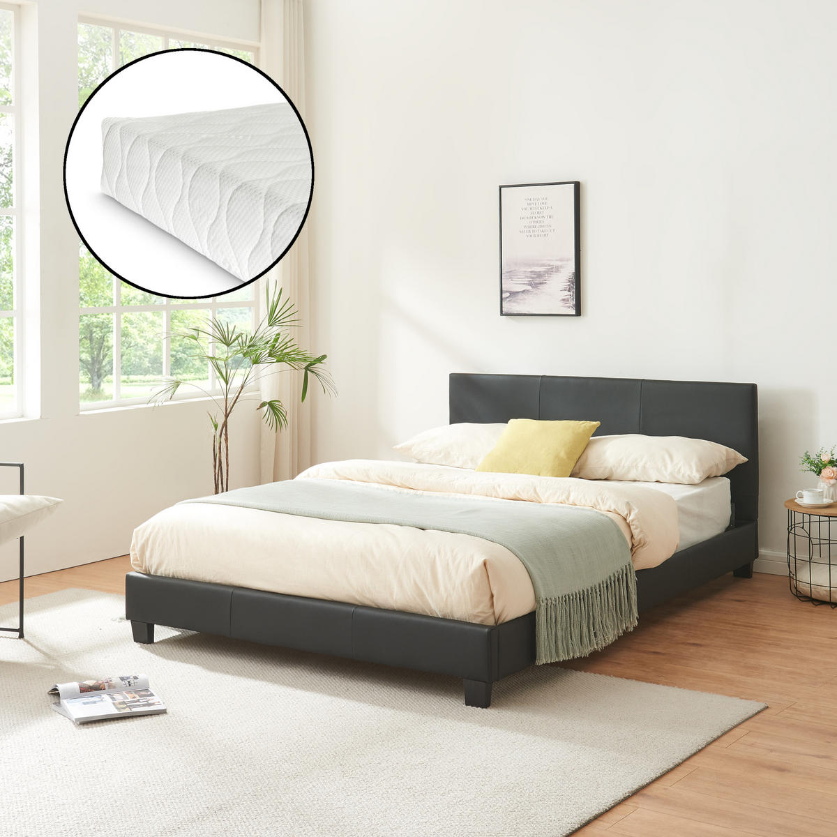 POLSTERBETT Albacete mit Matratze - Schwarz, Textil (140/200cm) - Corium