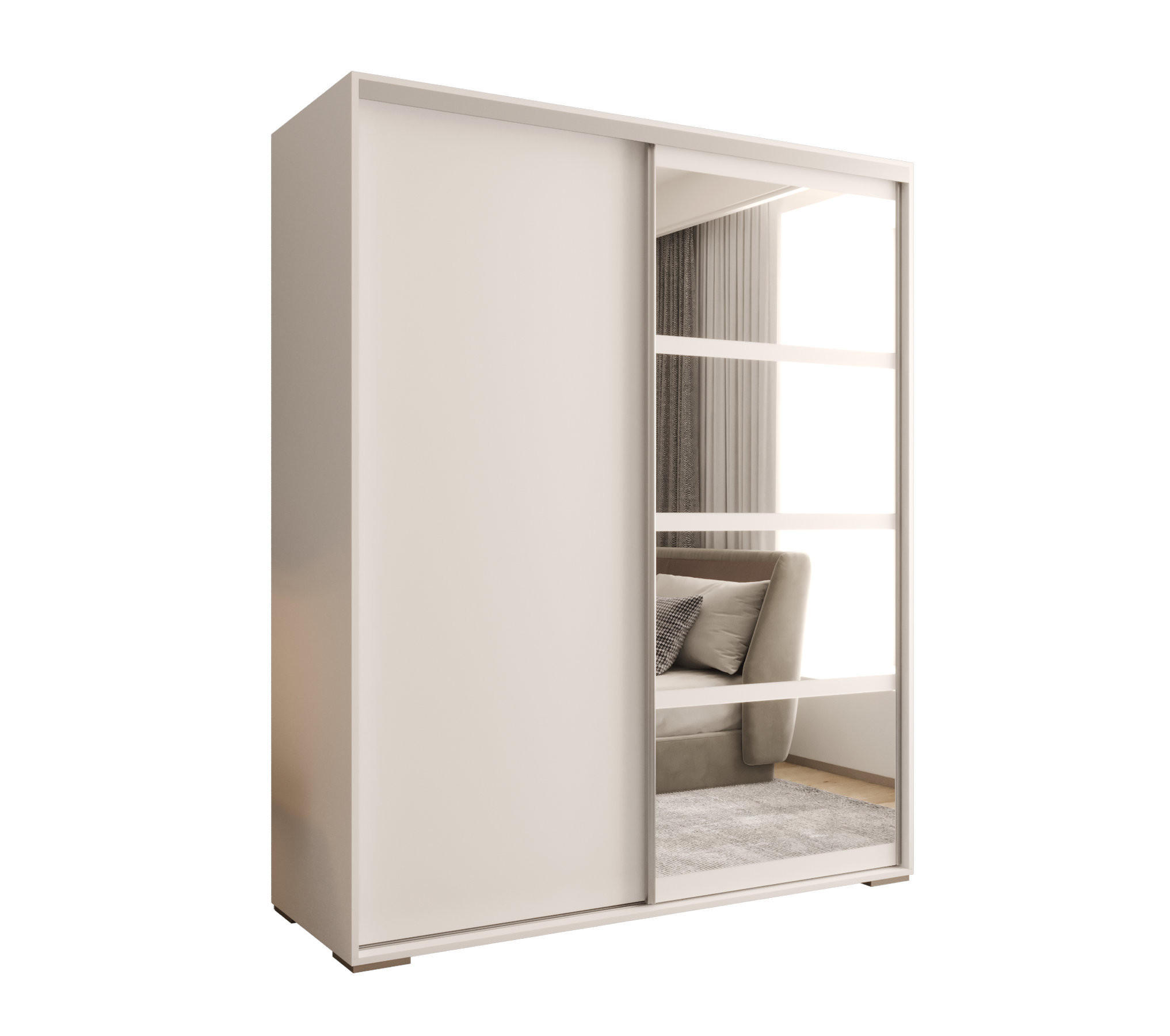 SCHIEBETÜRENSCHRANK GENUA 180, 2-türig Kleiderschrank mit 1 Spiegel, Moderne Garderobe, Schrank in Größe: 180 x 217 x 66 cm - Weiß, Holzwerkstoff (180/217/66cm) - O-Sofa