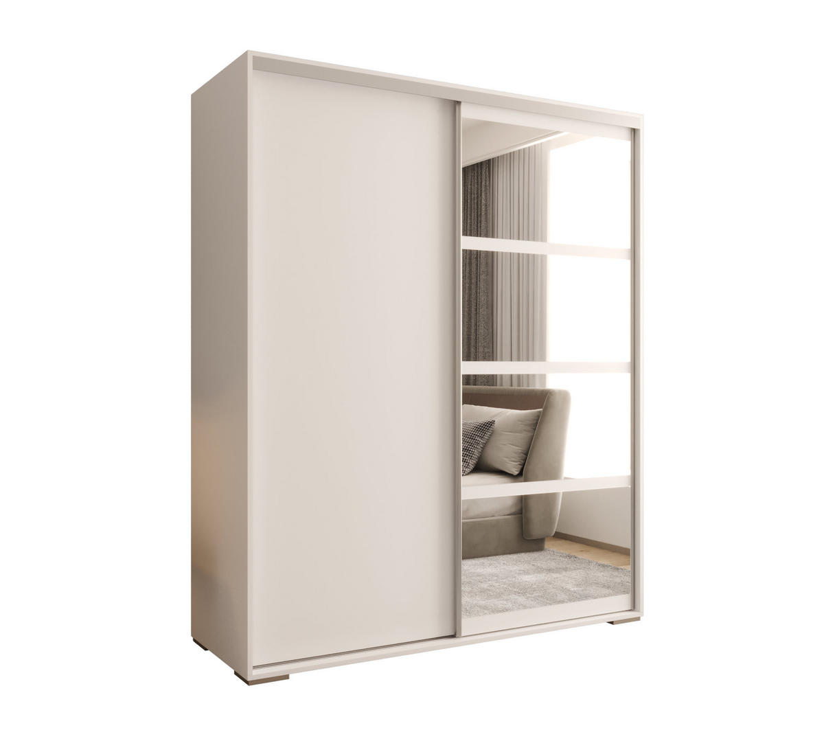 SCHIEBETÜRENSCHRANK GENUA 180, 2-türig Kleiderschrank mit 1 Spiegel, Moderne Garderobe, Schrank in Größe: 180 x 217 x 66 cm - Weiß, Holzwerkstoff (180/217/66cm) - O-Sofa