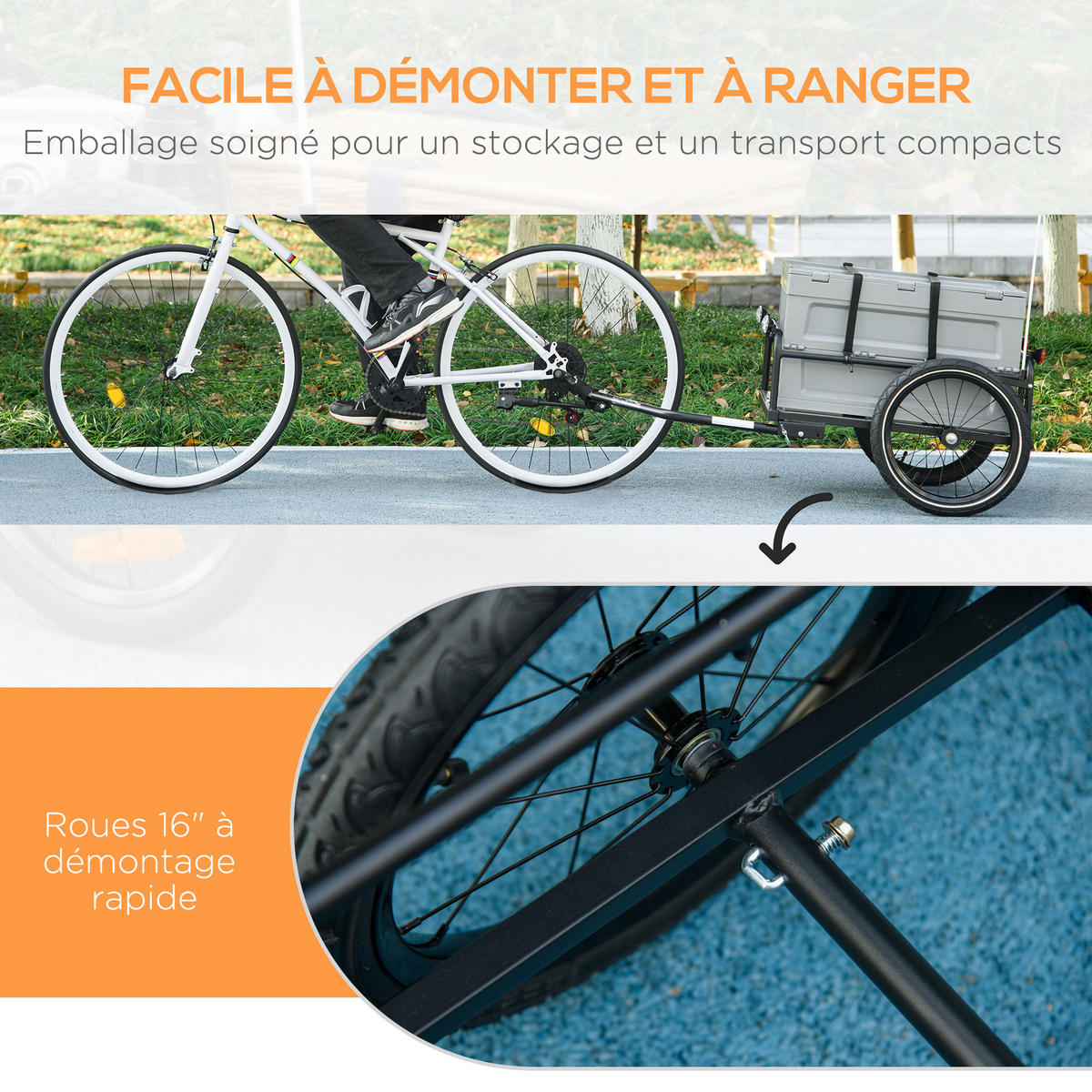 FAHRRADANHÄNGER DE-18151 65L klappbarer Koffer, 40 kg Traglast - Schwarz, Metall (60/58/120cm) - ComfortXL