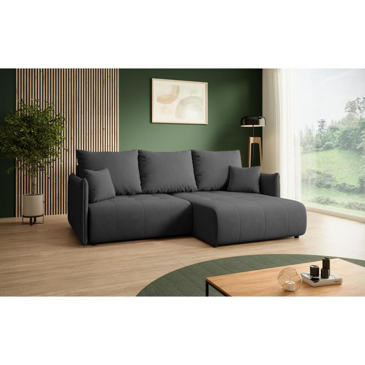 ECKSCHLAFSOFA Henry Mini dunkelgrau rechts - Dunkelgrau/Schwarz, Kunststoff/Textil (221/153cm) - Beautysofa
